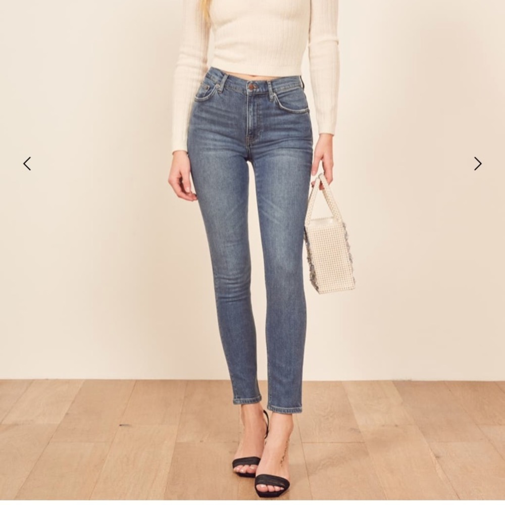 Reformation High and Skinny Jean in Rhine wash